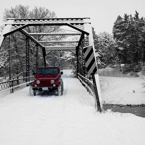 An old bridge on a northern Illinois back road after a 6 inch snow