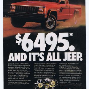 1987 Jeep Comanche Sportruck photo &quot;It's all Jeep&quot; truck print ad