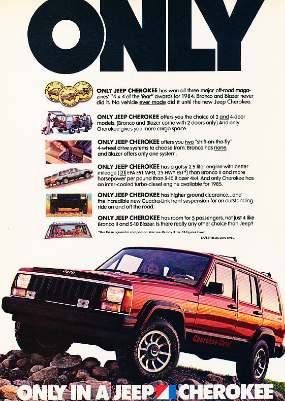 1985 Jeep Cherokee - Only - Classic Vintage Advertisement Ad